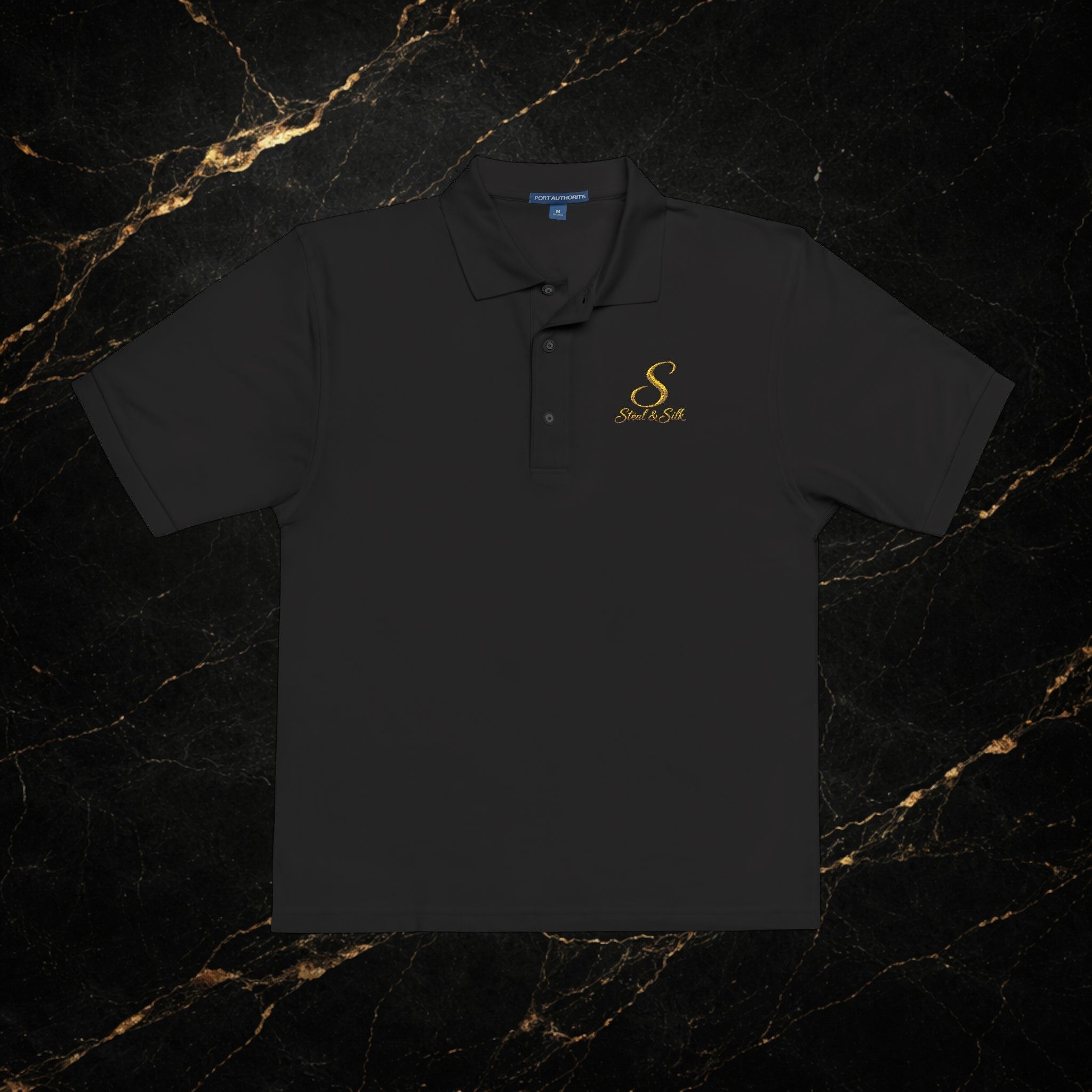 Embroidered Gold Snake Logo Polo Shirt — Classic Casual Dress Polo