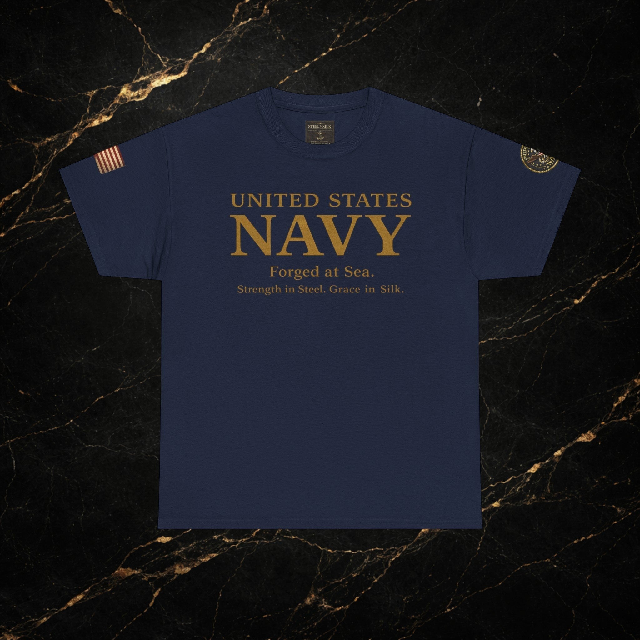 Navy ‘Forged at Sea’ Crew Neck Tee — Honor Courage Commitment Military T‑Shirt
