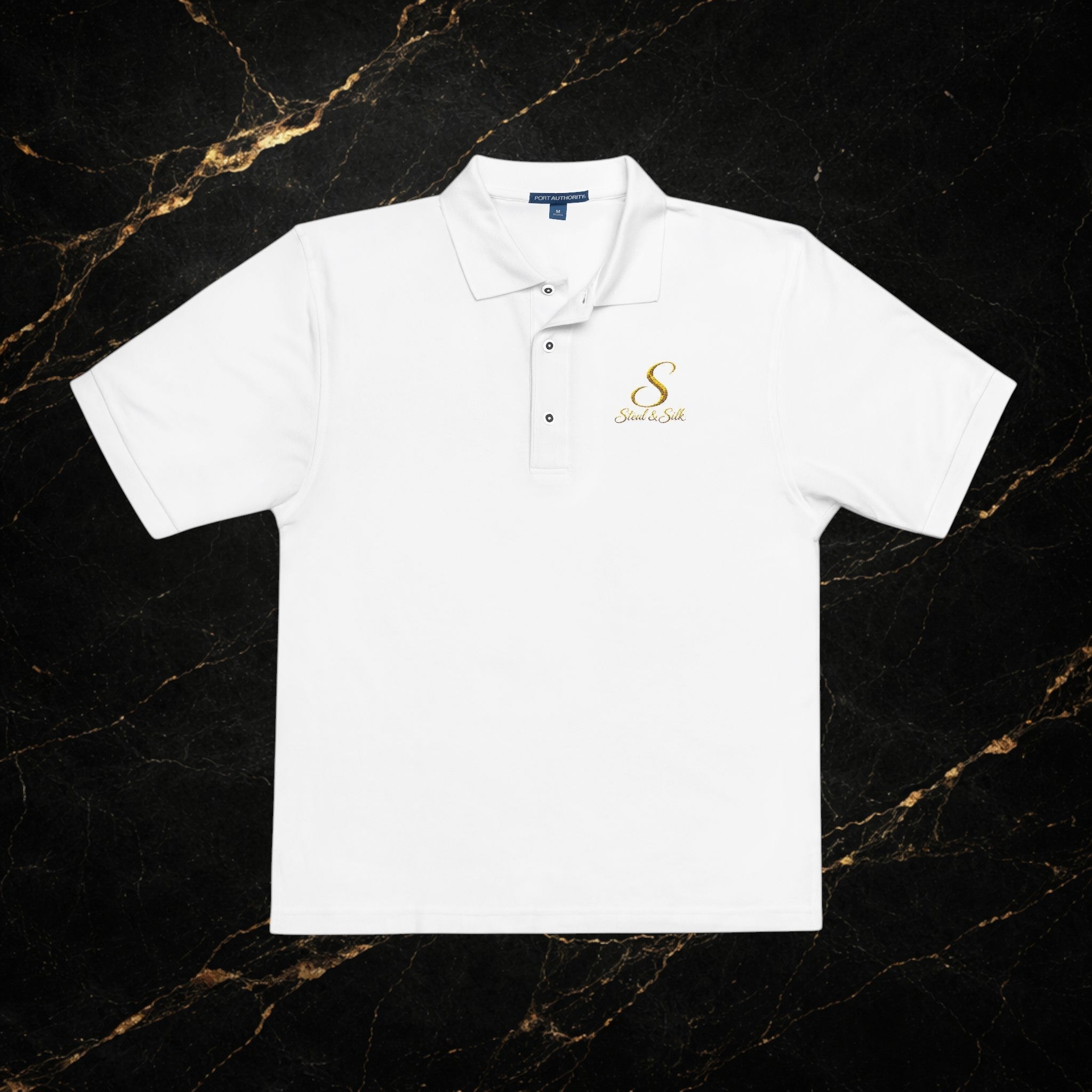 Embroidered Gold Snake Logo Polo Shirt — Classic Casual Dress Polo