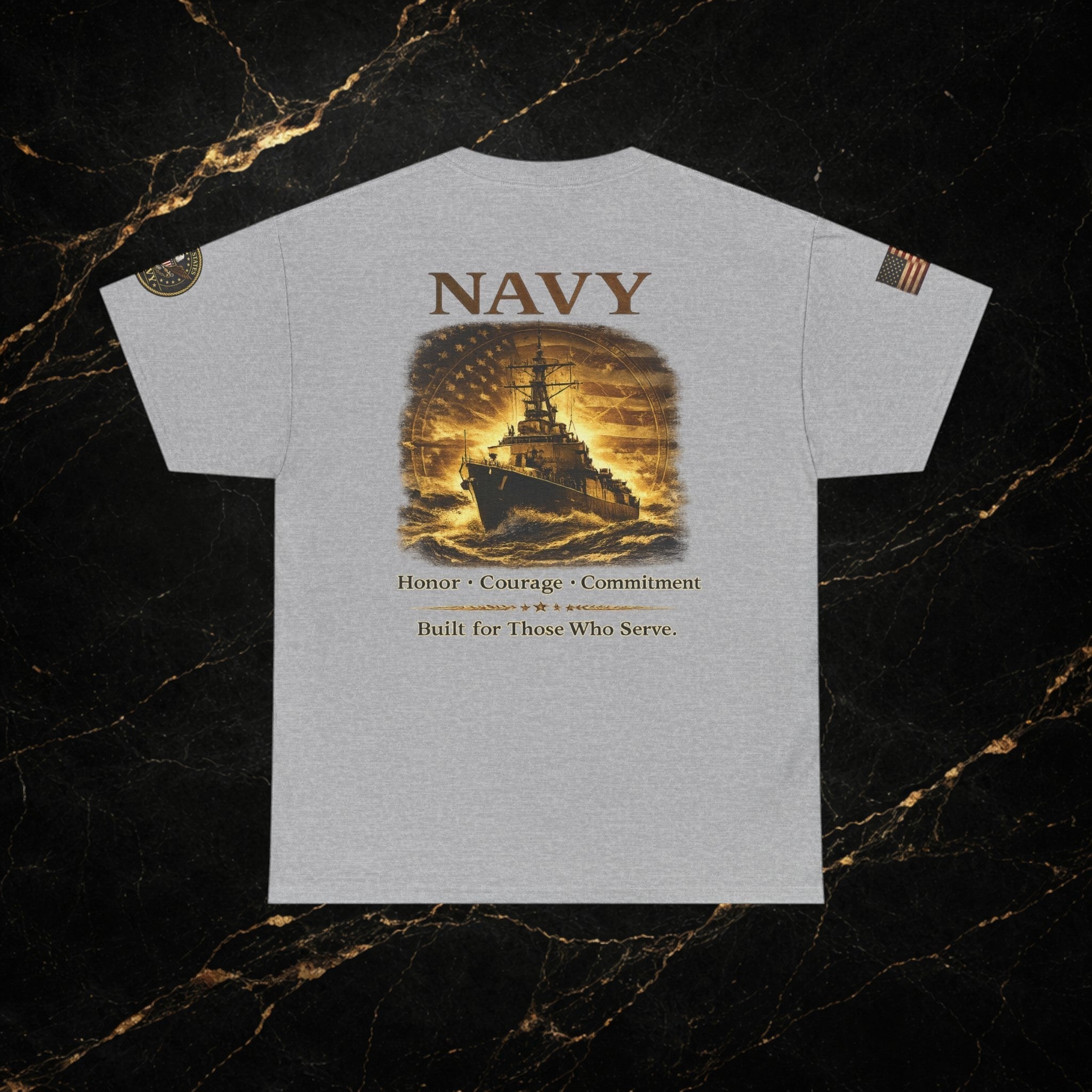 Navy ‘Forged at Sea’ Crew Neck Tee — Honor Courage Commitment Military T‑Shirt