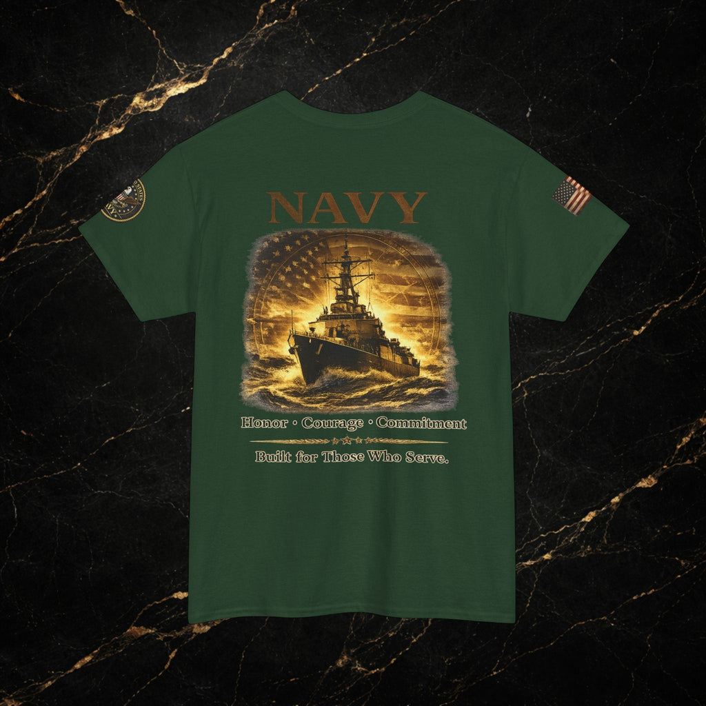 Navy ‘Forged at Sea’ Crew Neck Tee — Honor Courage Commitment Military T‑Shirt