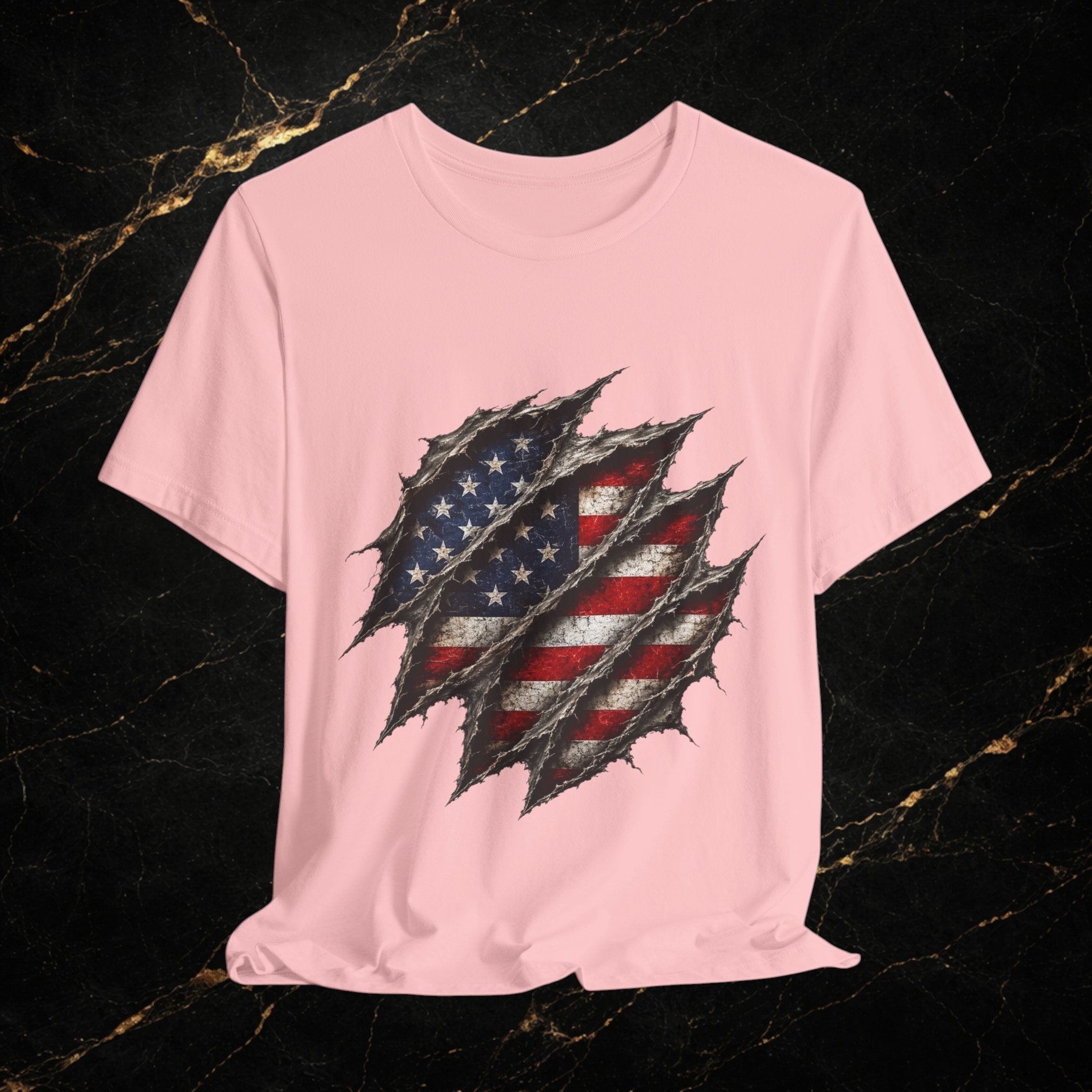 American Flag Ripped Chest T-Shirt - Patriotic USA Graphic Tee