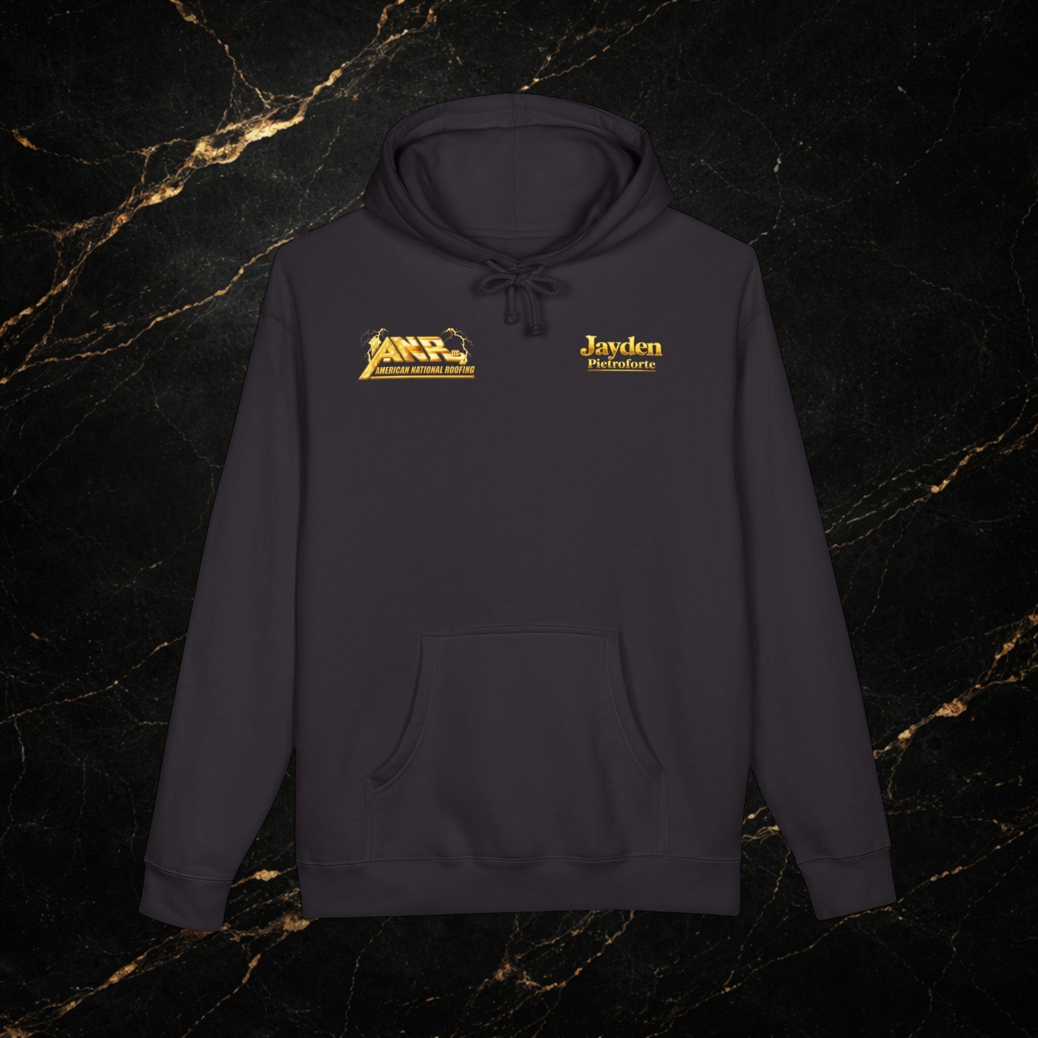 ANR Gold Logo Hoodie — Retro Metallic Band-Style Graphic Pullover