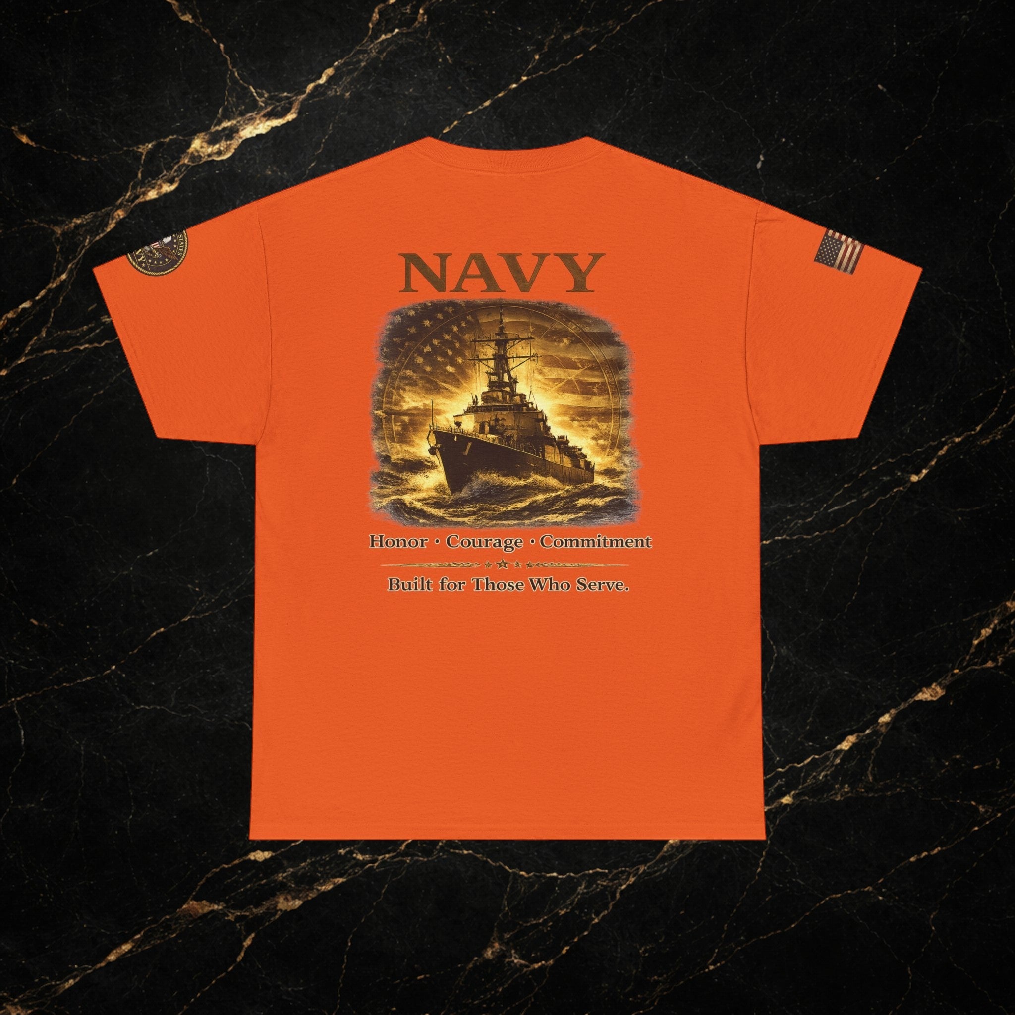 Navy ‘Forged at Sea’ Crew Neck Tee — Honor Courage Commitment Military T‑Shirt