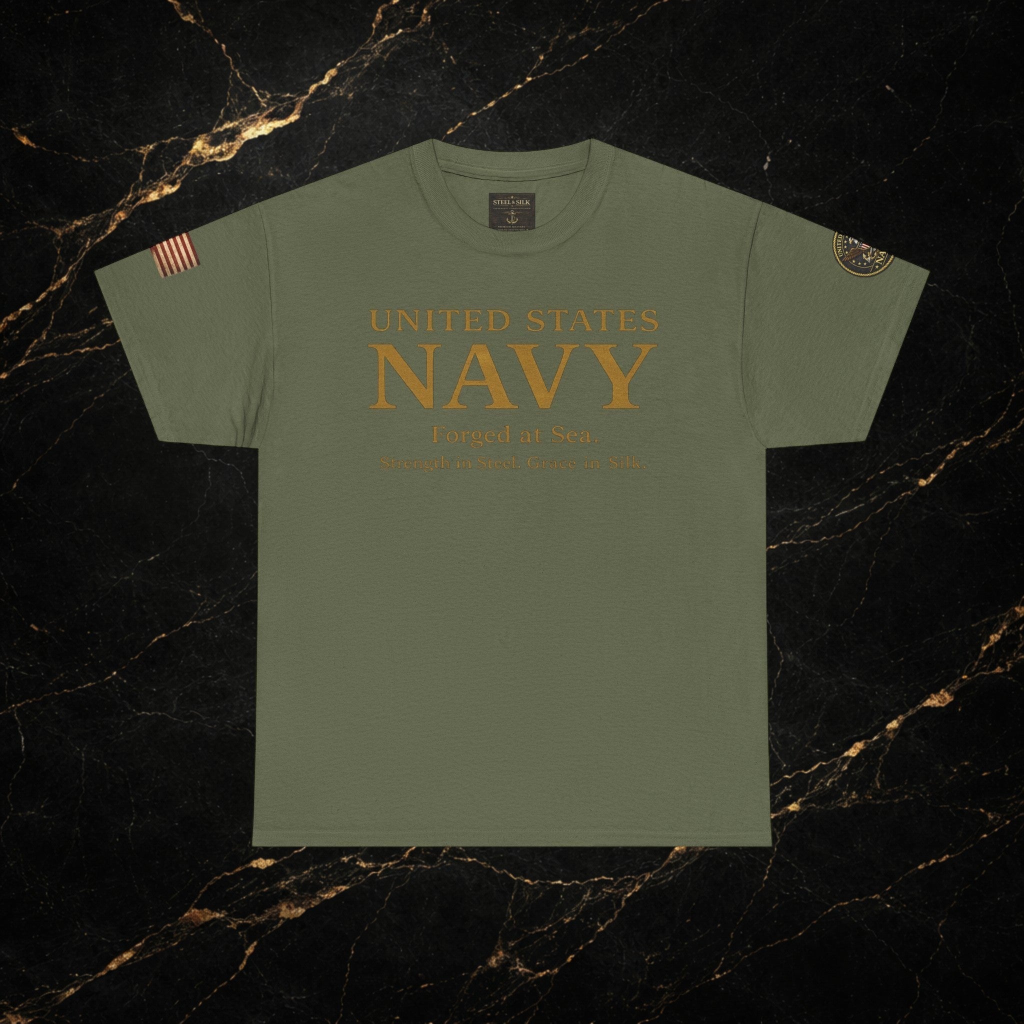 Navy ‘Forged at Sea’ Crew Neck Tee — Honor Courage Commitment Military T‑Shirt