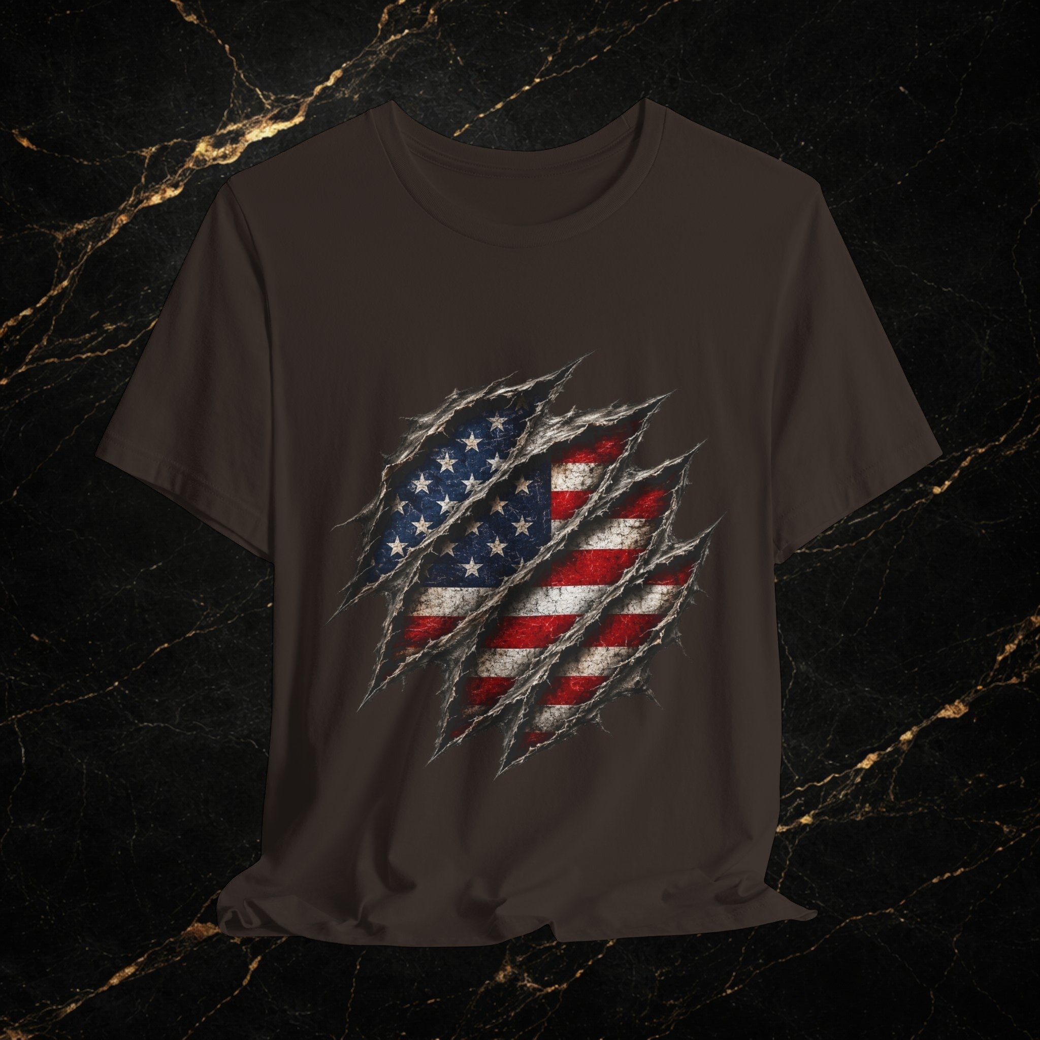 American Flag Ripped Chest T-Shirt - Patriotic USA Graphic Tee