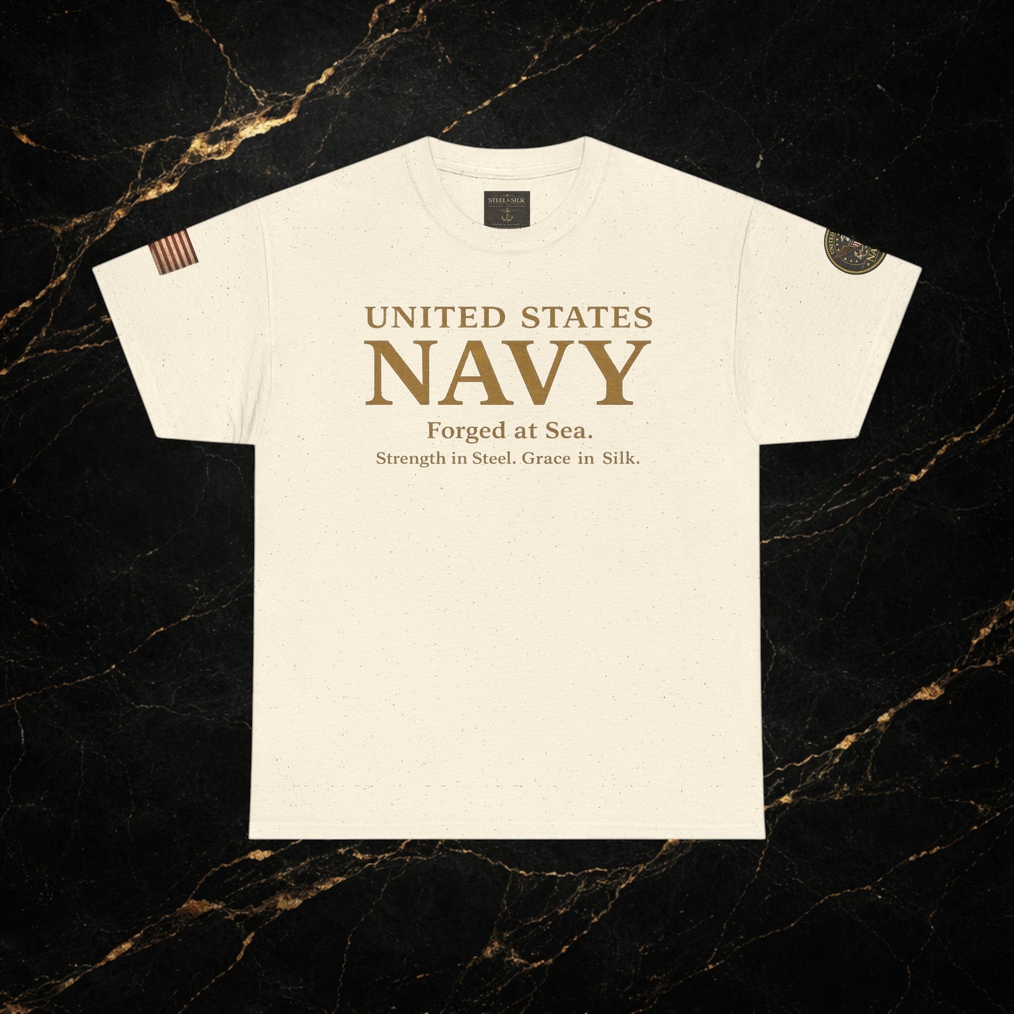 Navy ‘Forged at Sea’ Crew Neck Tee — Honor Courage Commitment Military T‑Shirt