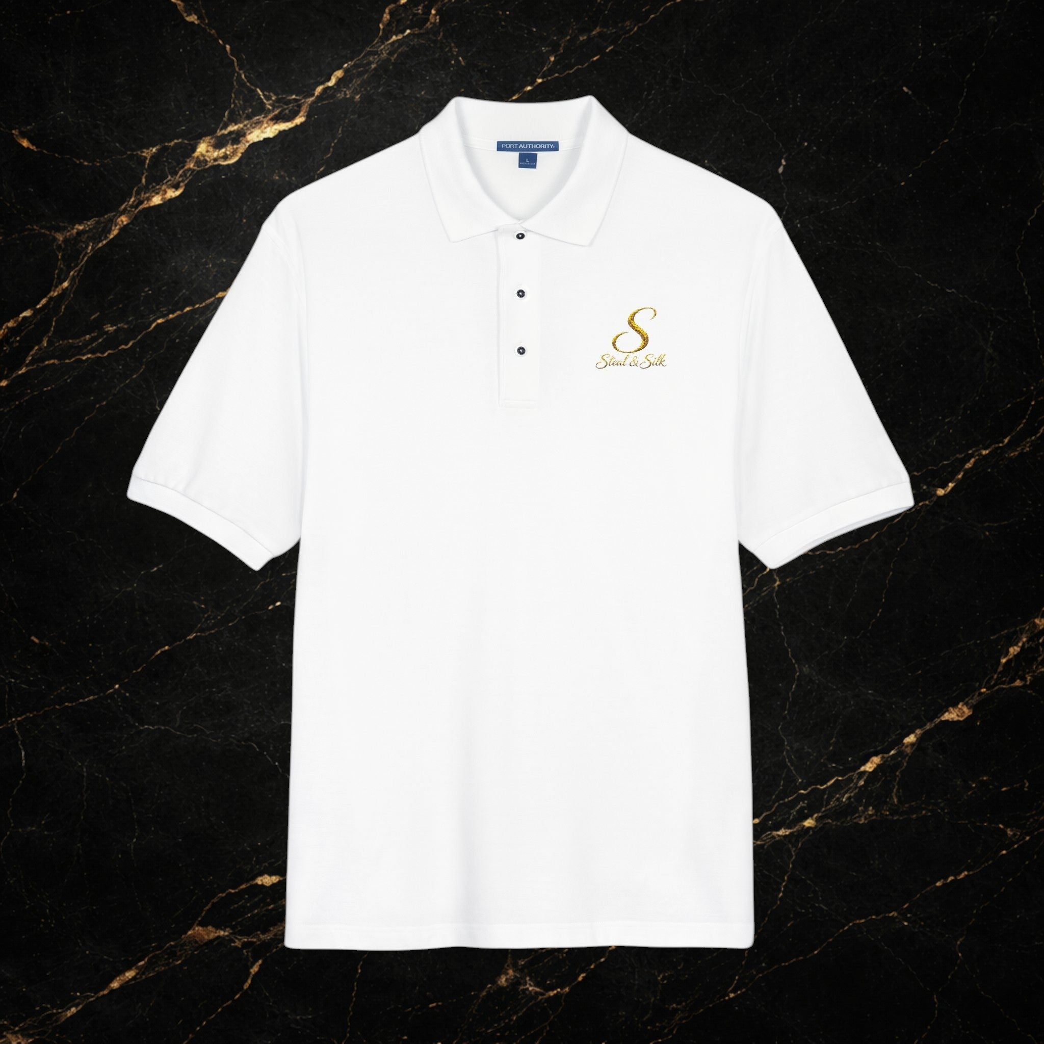 Embroidered Gold Snake Logo Polo Shirt — Classic Casual Dress Polo