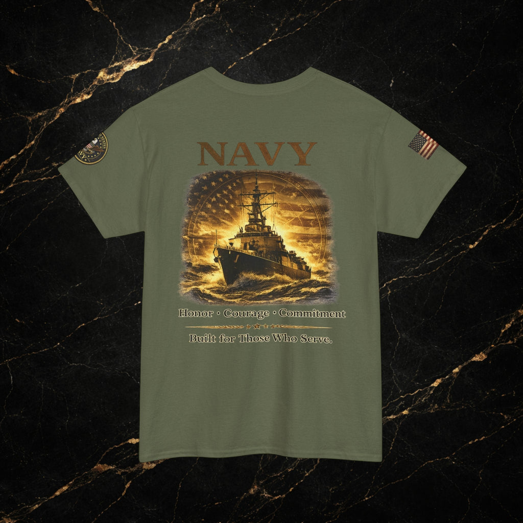 Navy ‘Forged at Sea’ Crew Neck Tee — Honor Courage Commitment Military T‑Shirt