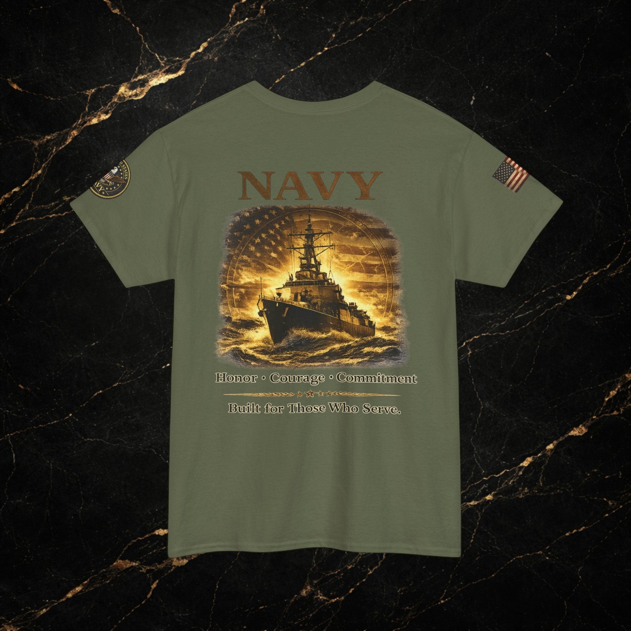 Navy ‘Forged at Sea’ Crew Neck Tee — Honor Courage Commitment Military T‑Shirt