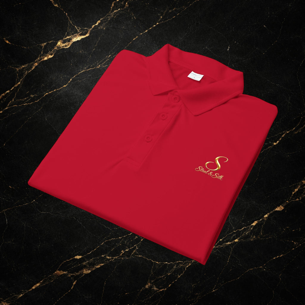 Steal & Silk Embroidered Gold “S” Performance Polo – Premium Athletic Fit