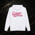 Queen of Roofing Hoodie — Pink Retro Logo Roofing Crew Sweatshirt