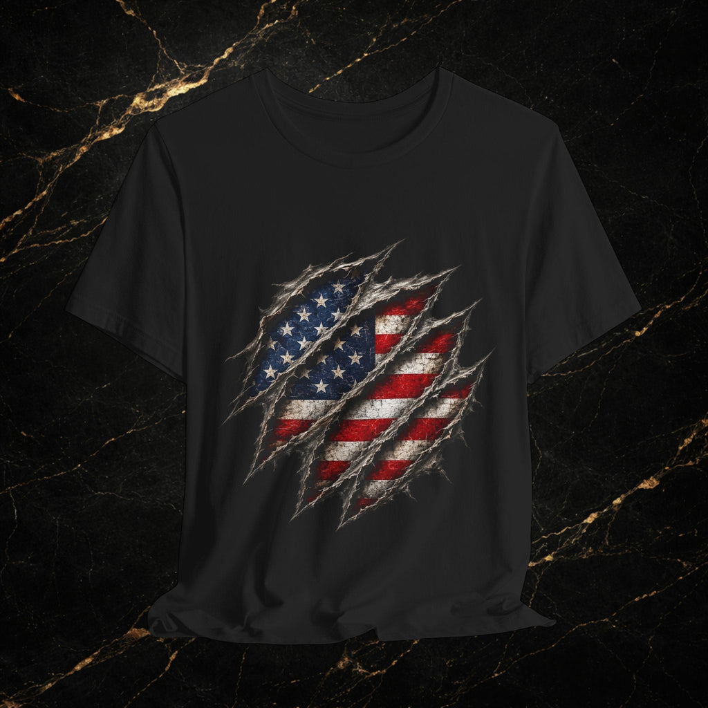 American Flag Ripped Chest T-Shirt - Patriotic USA Graphic Tee