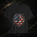 American Flag Ripped Chest T-Shirt - Patriotic USA Graphic Tee