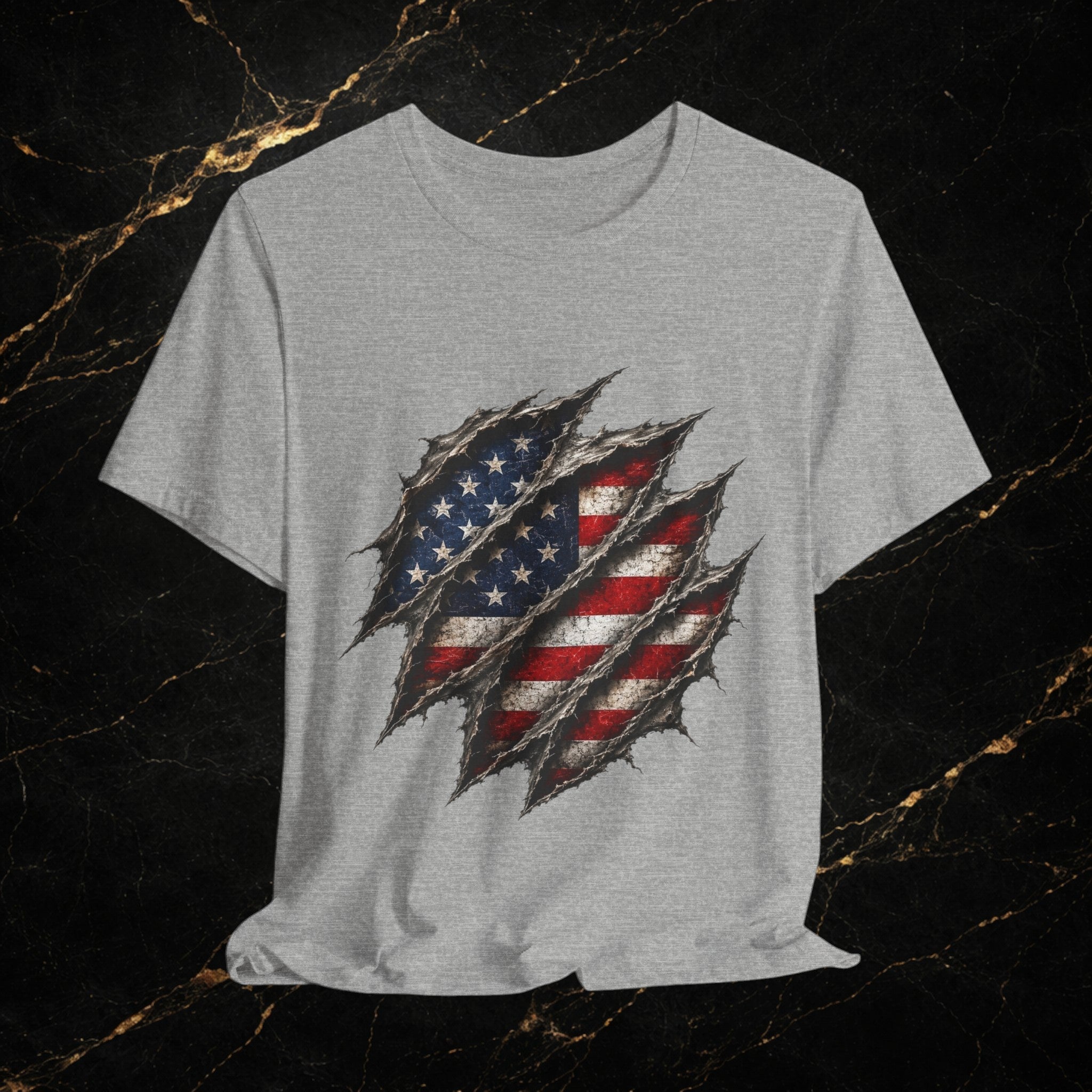 American Flag Ripped Chest T-Shirt - Patriotic USA Graphic Tee