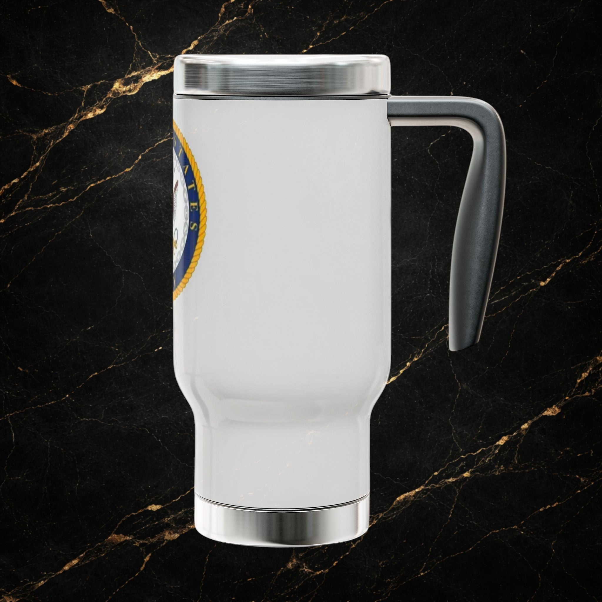 Navy Emblem 14oz Stainless Travel Mug with Handle – Honor Courage Commitment