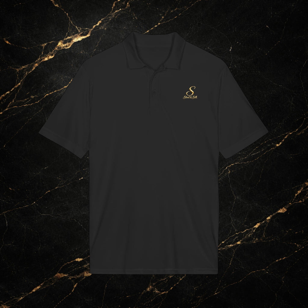 Steal & Silk Embroidered Gold “S” Performance Polo – Premium Athletic Fit