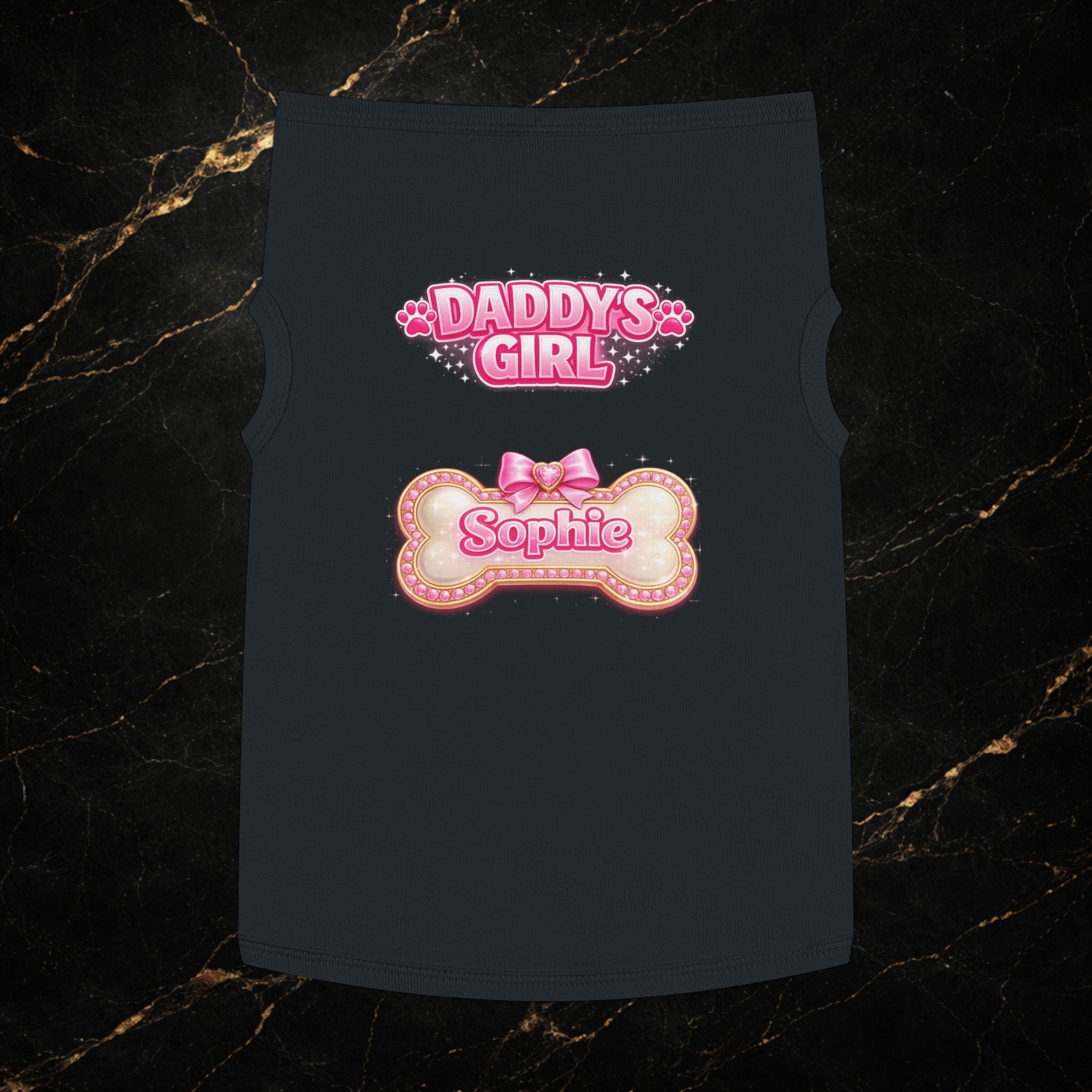 Pet Tank Top - "Daddy's Girl" Personalized Pink Bone Name (Sophie)