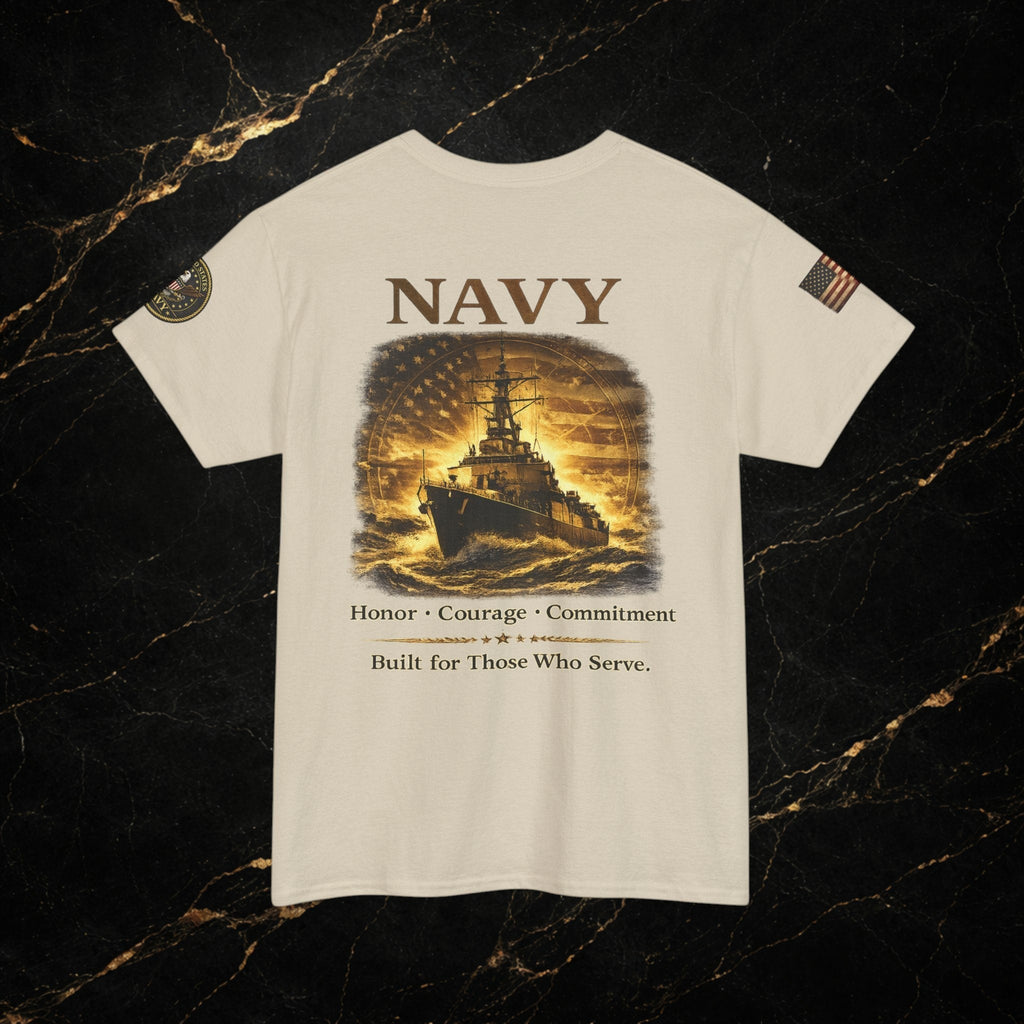 Navy ‘Forged at Sea’ Crew Neck Tee — Honor Courage Commitment Military T‑Shirt