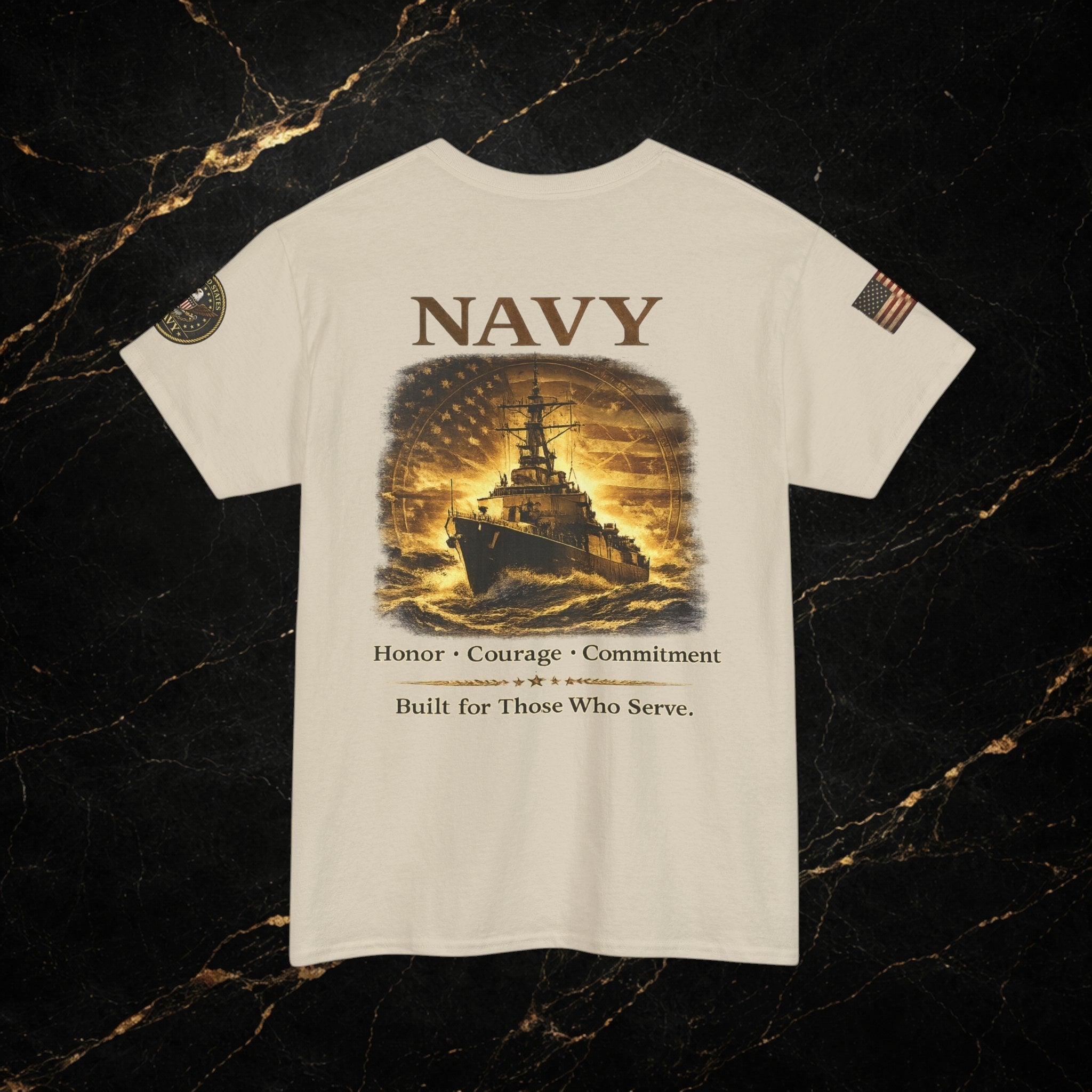 Navy ‘Forged at Sea’ Crew Neck Tee — Honor Courage Commitment Military T‑Shirt
