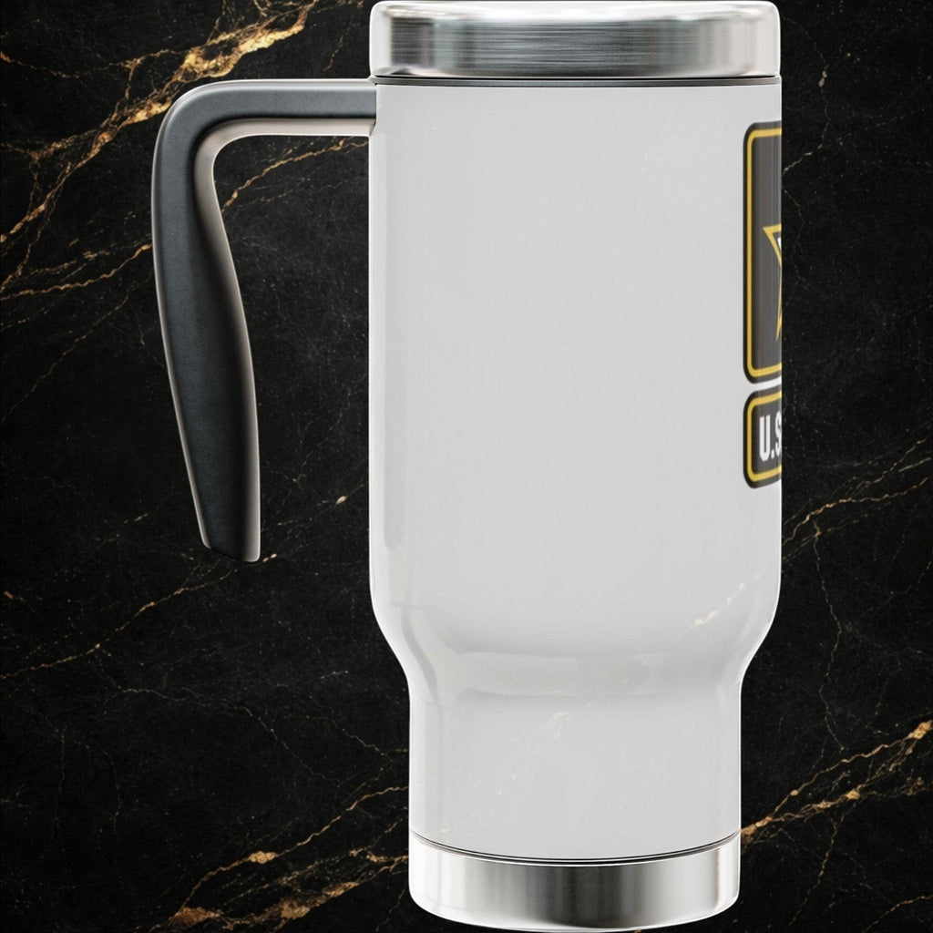 Army Emblem 14oz Stainless Travel Mug with Handle — Patriotic Military Crest