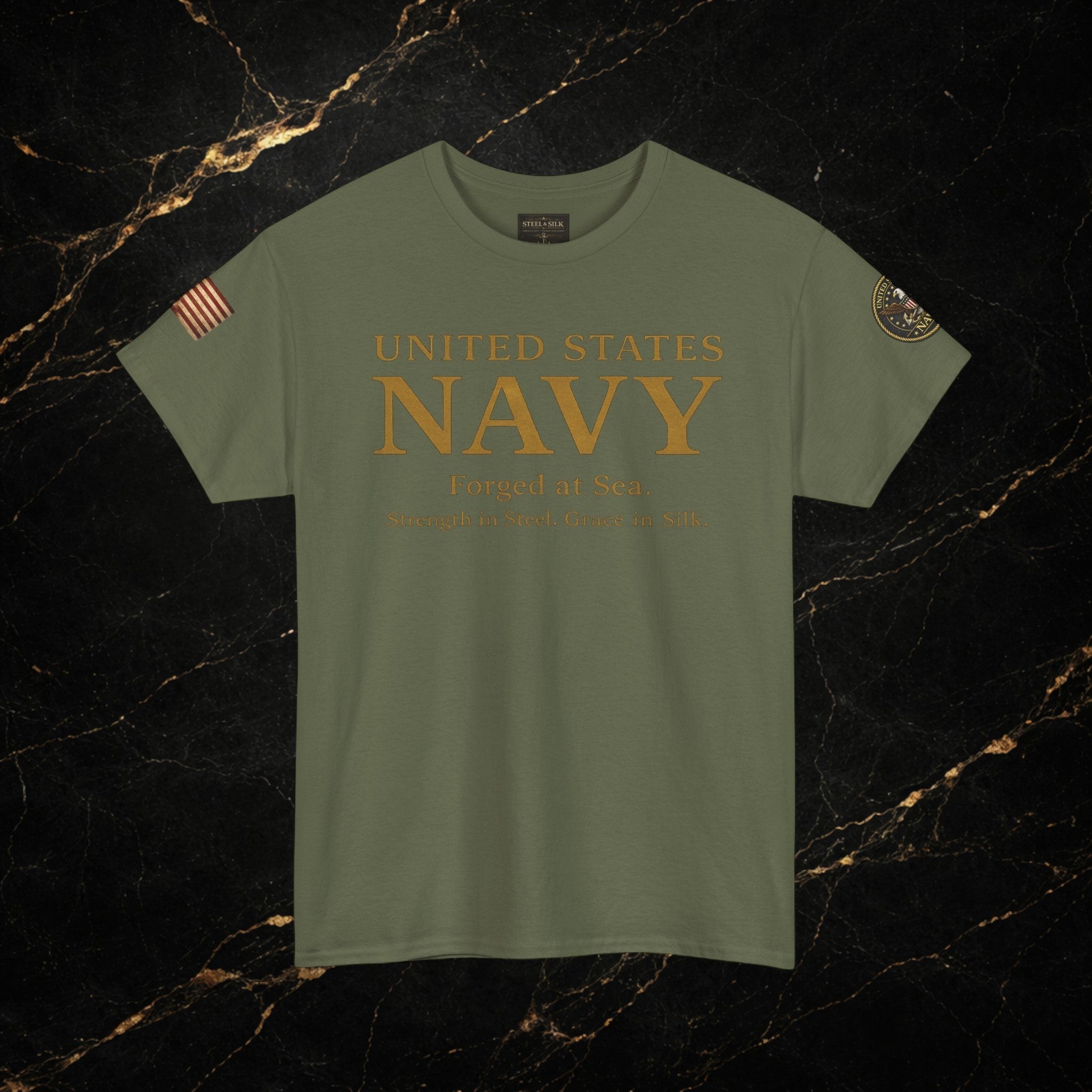 Navy ‘Forged at Sea’ Crew Neck Tee — Honor Courage Commitment Military T‑Shirt