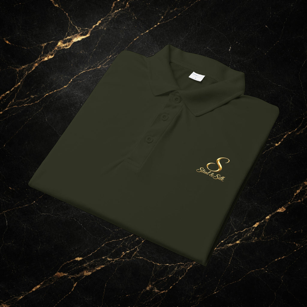 Steal & Silk Embroidered Gold “S” Performance Polo – Premium Athletic Fit