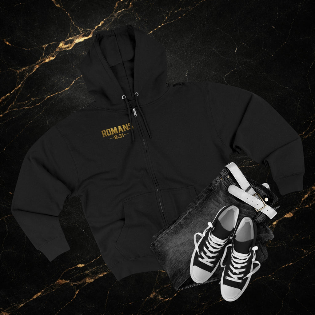 Romans 8:31 Cross Zip Hoodie — If God Is For Us Inspirational Christian Hoodie
