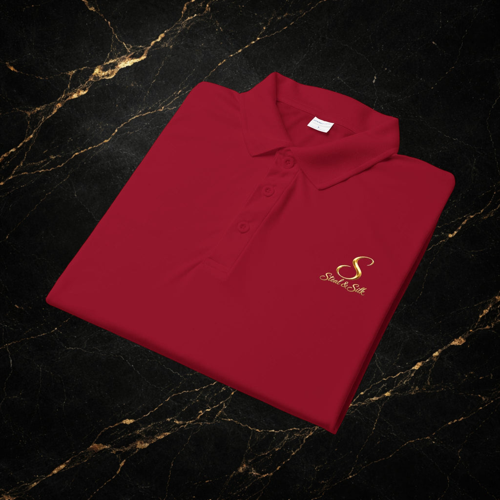 Steal & Silk Embroidered Gold “S” Performance Polo – Premium Athletic Fit