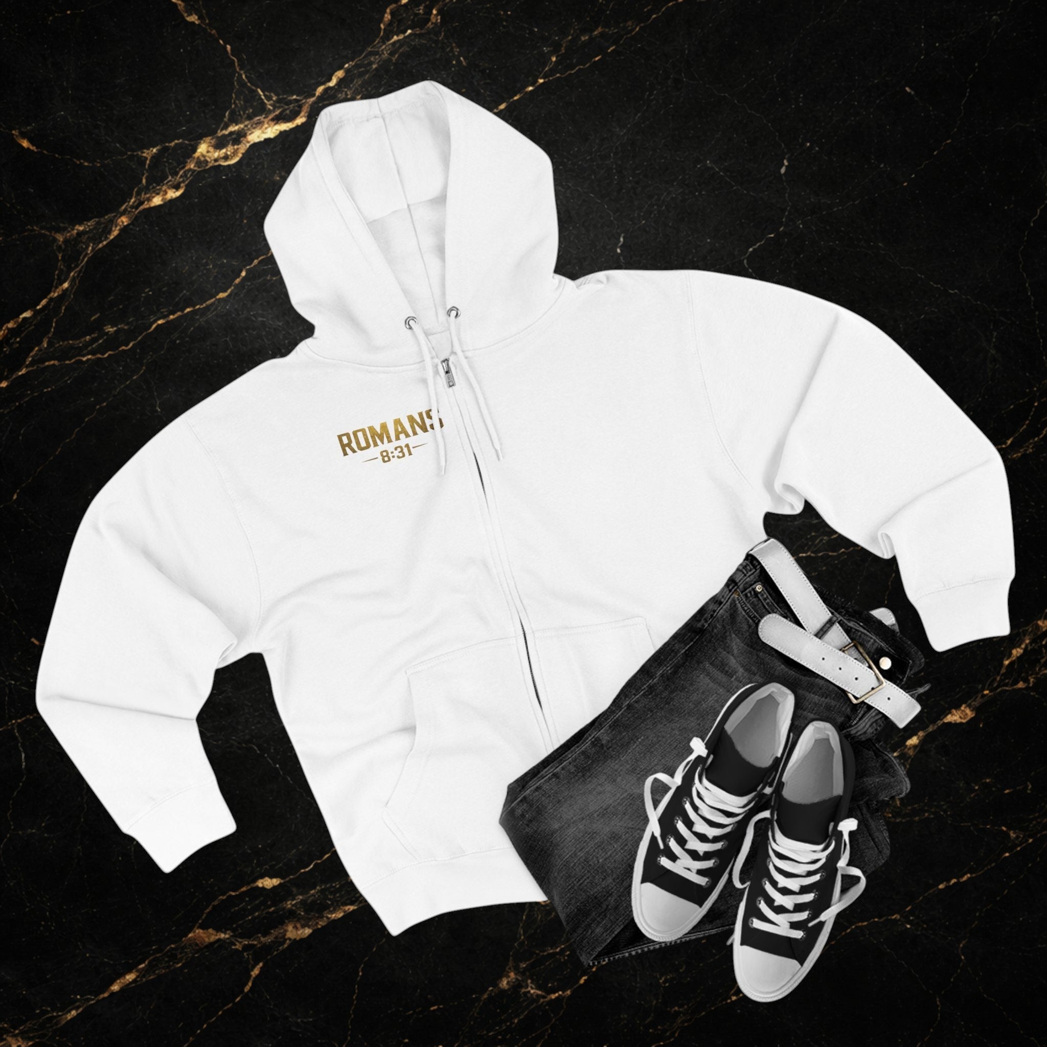 Romans 8:31 Cross Zip Hoodie — If God Is For Us Inspirational Christian Hoodie