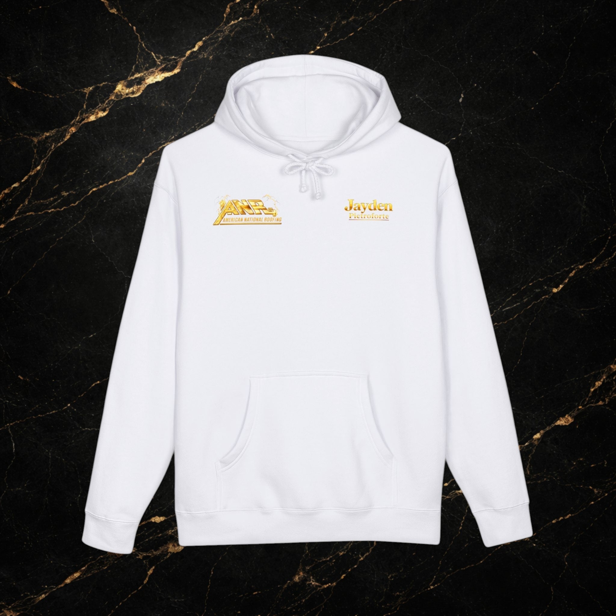 ANR Gold Logo Hoodie — Retro Metallic Band-Style Graphic Pullover