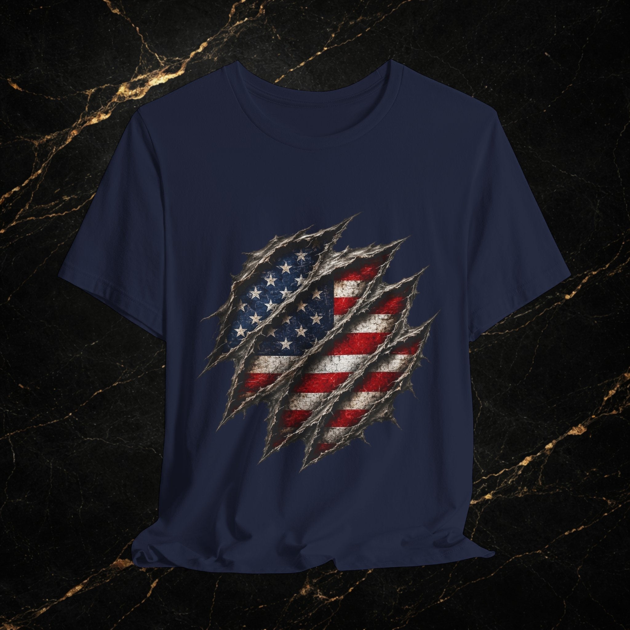 American Flag Ripped Chest T-Shirt - Patriotic USA Graphic Tee