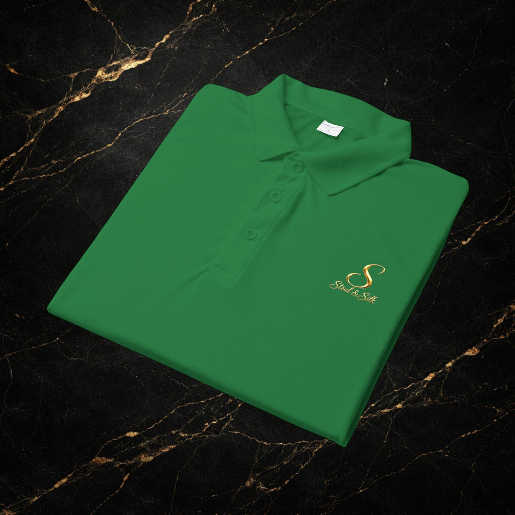 Steal & Silk Embroidered Gold “S” Performance Polo – Premium Athletic Fit