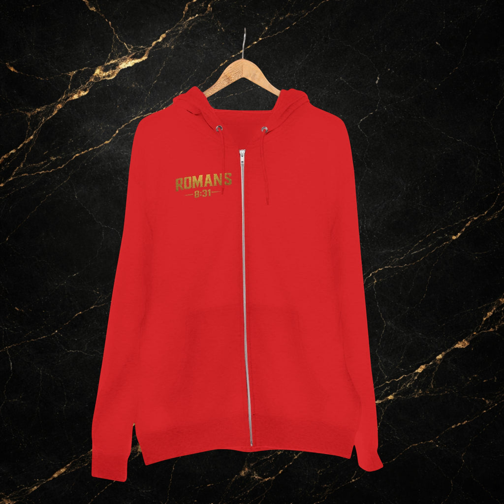 Romans 8:31 Cross Zip Hoodie — If God Is For Us Inspirational Christian Hoodie