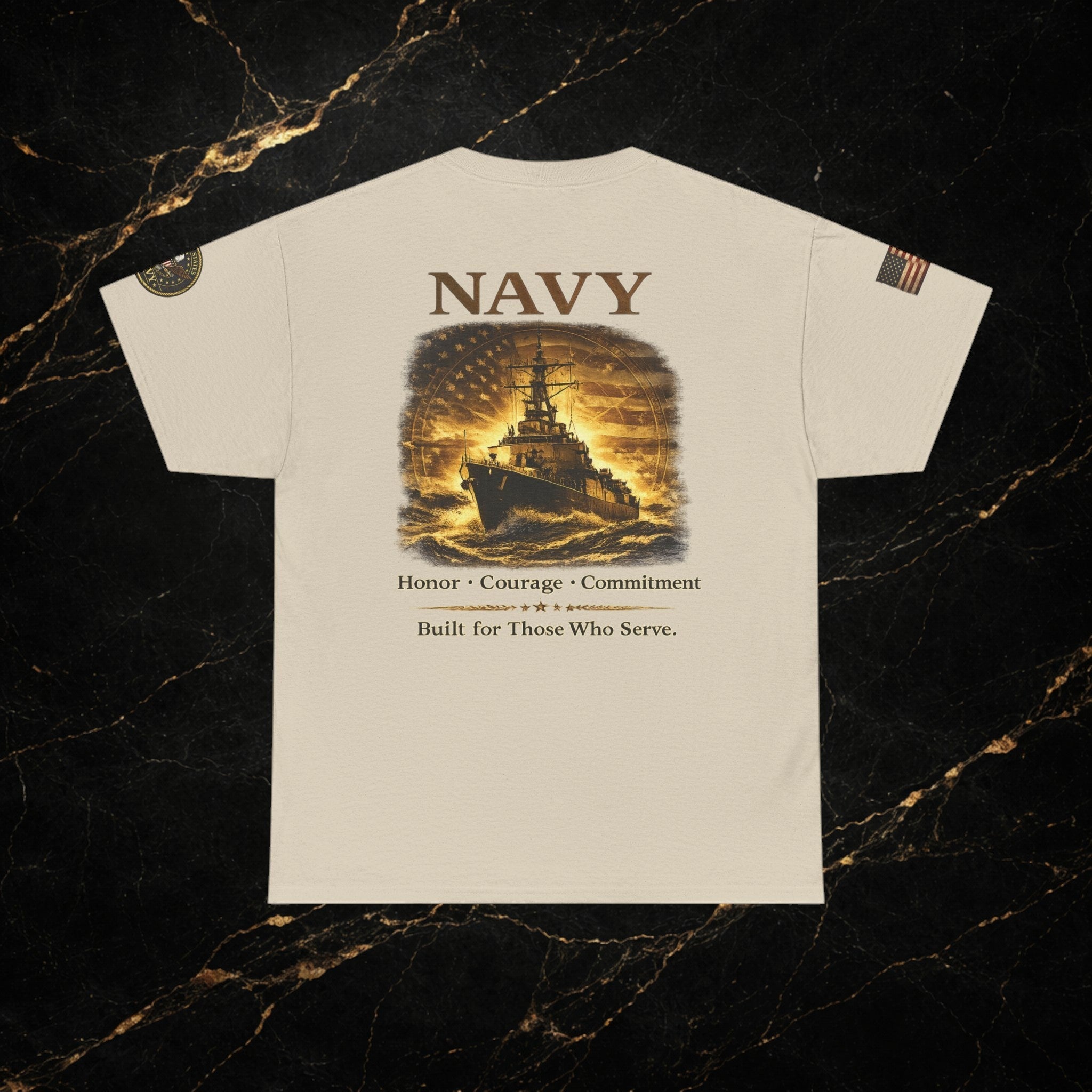 Navy ‘Forged at Sea’ Crew Neck Tee — Honor Courage Commitment Military T‑Shirt