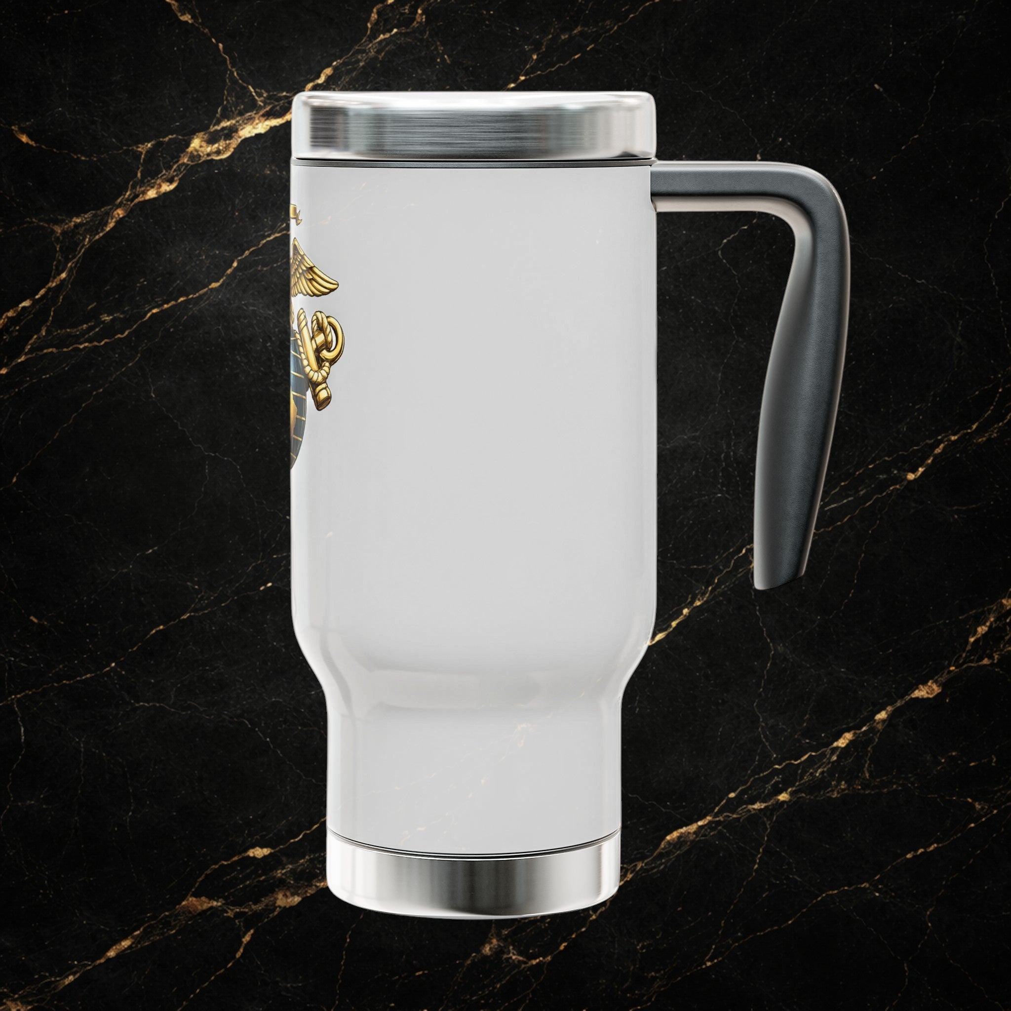 Marines Semper Fidelis 14oz Stainless Travel Mug with Handle — Patriotic Military Emblem