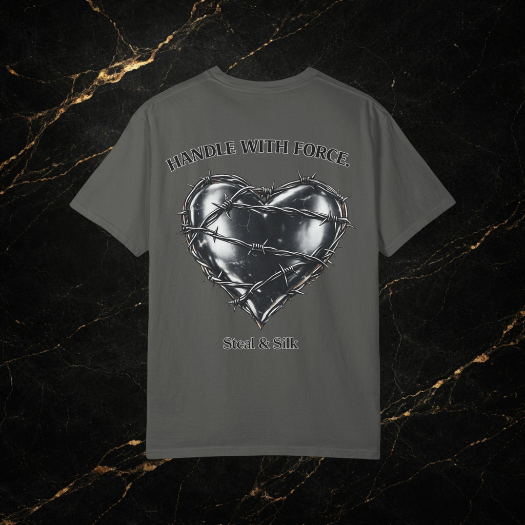 Handle With Force Heart Graphic T-Shirt — "Steal & Silk" Band Tee