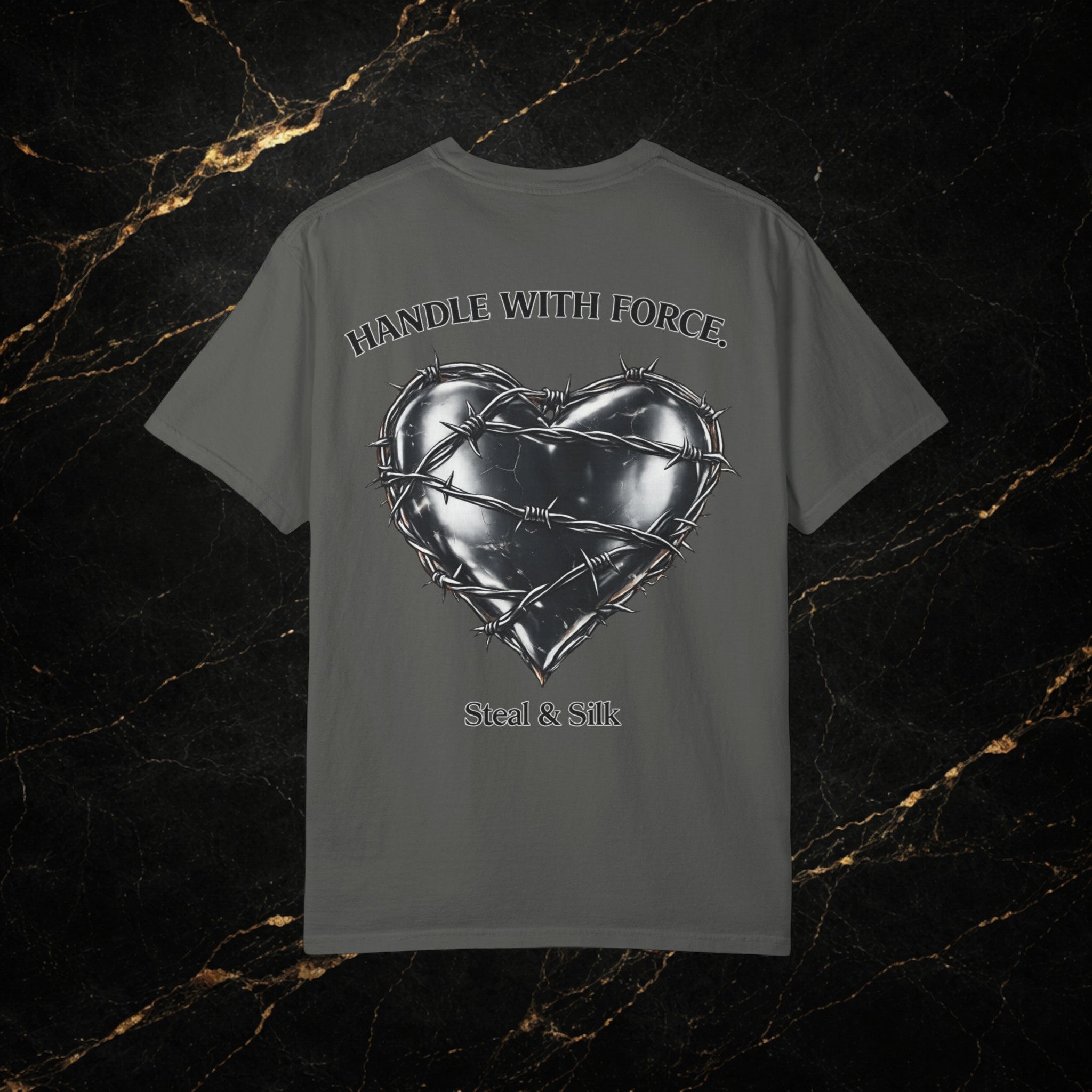 Handle With Force Heart Graphic T-Shirt — "Steal & Silk" Band Tee