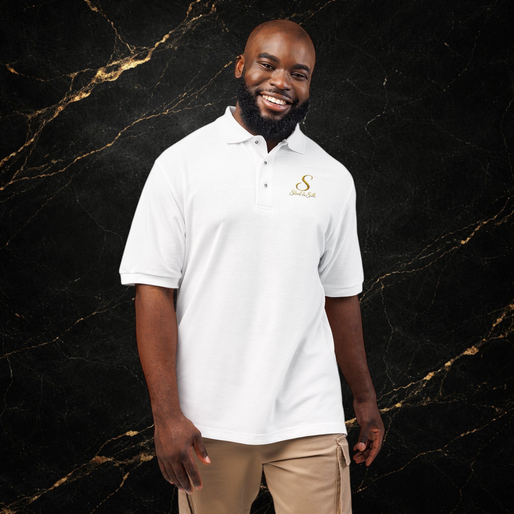 Embroidered Gold Snake Logo Polo Shirt — Classic Casual Dress Polo