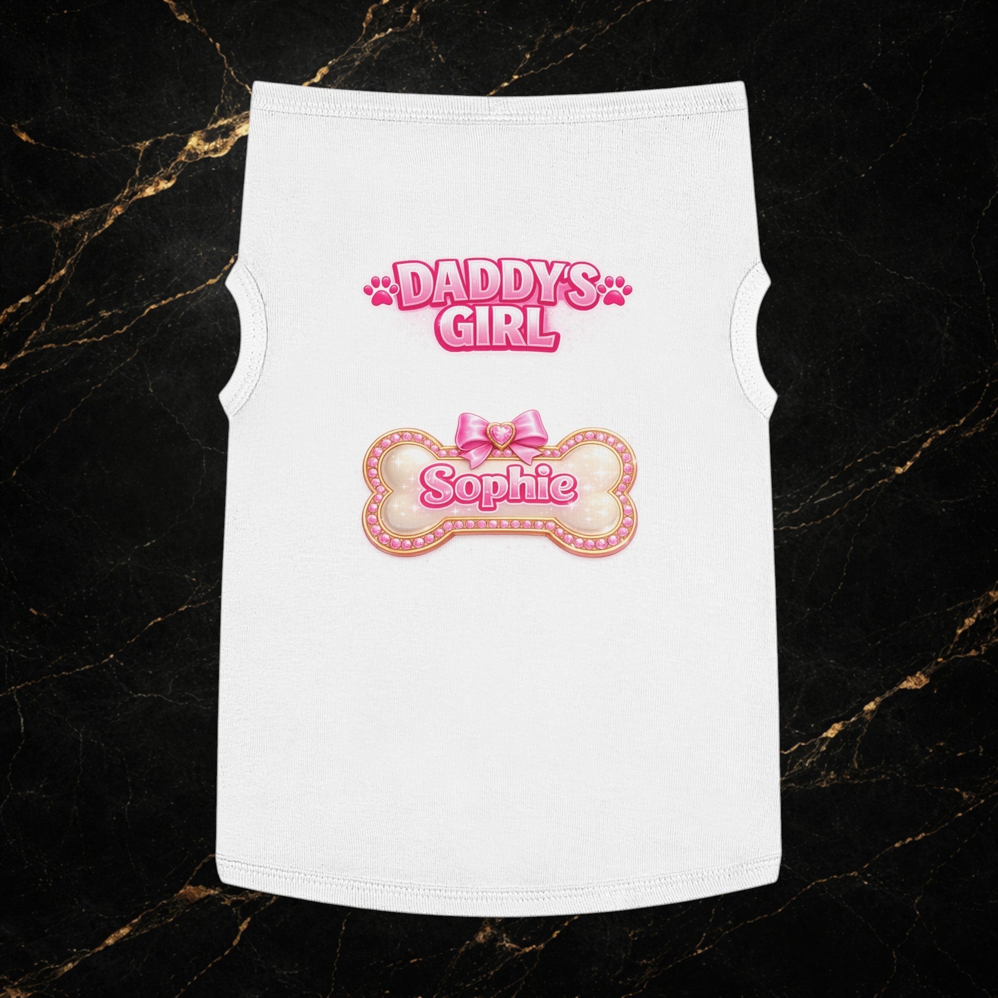 Pet Tank Top - "Daddy's Girl" Personalized Pink Bone Name (Sophie)