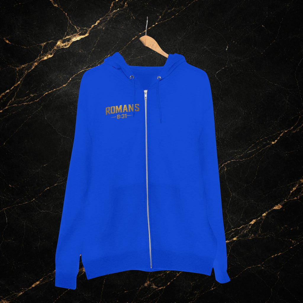 Romans 8:31 Cross Zip Hoodie — If God Is For Us Inspirational Christian Hoodie