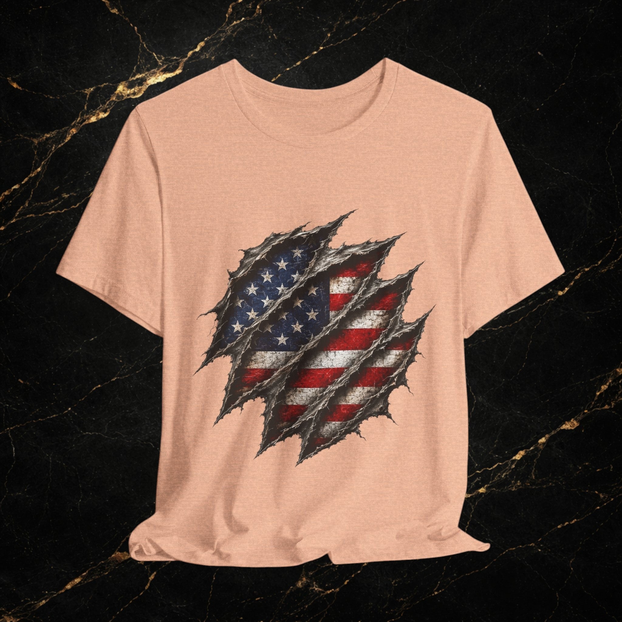 American Flag Ripped Chest T-Shirt - Patriotic USA Graphic Tee