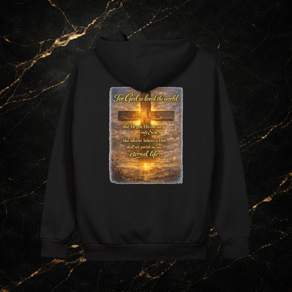 Christian Hoodie - John 3:16 Sunset Cross Pullover