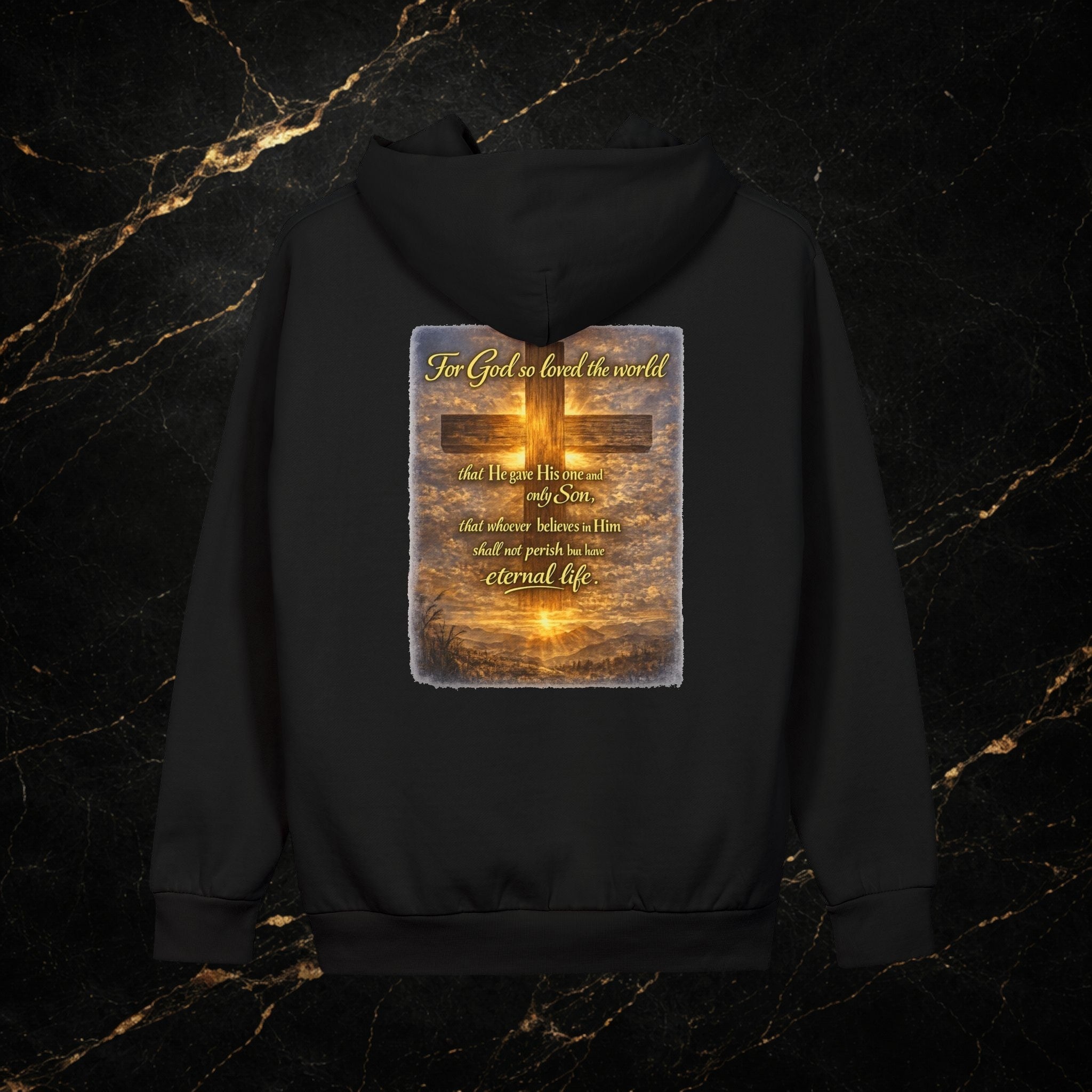 Christian Hoodie - John 3:16 Sunset Cross Pullover