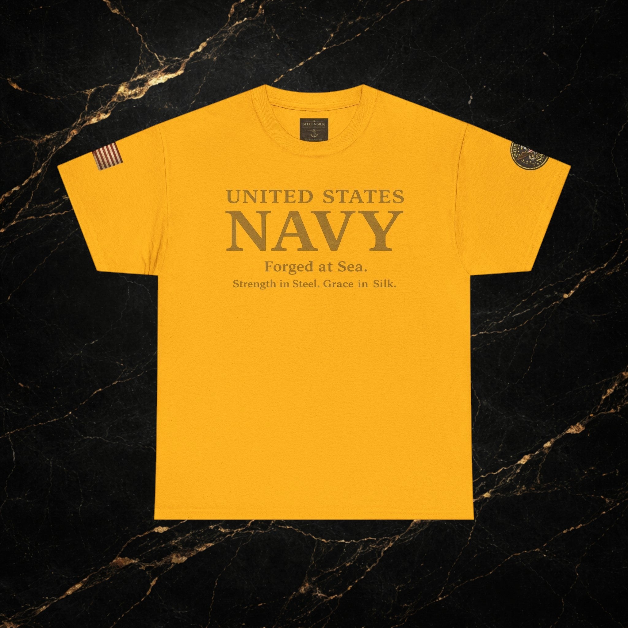 Navy ‘Forged at Sea’ Crew Neck Tee — Honor Courage Commitment Military T‑Shirt