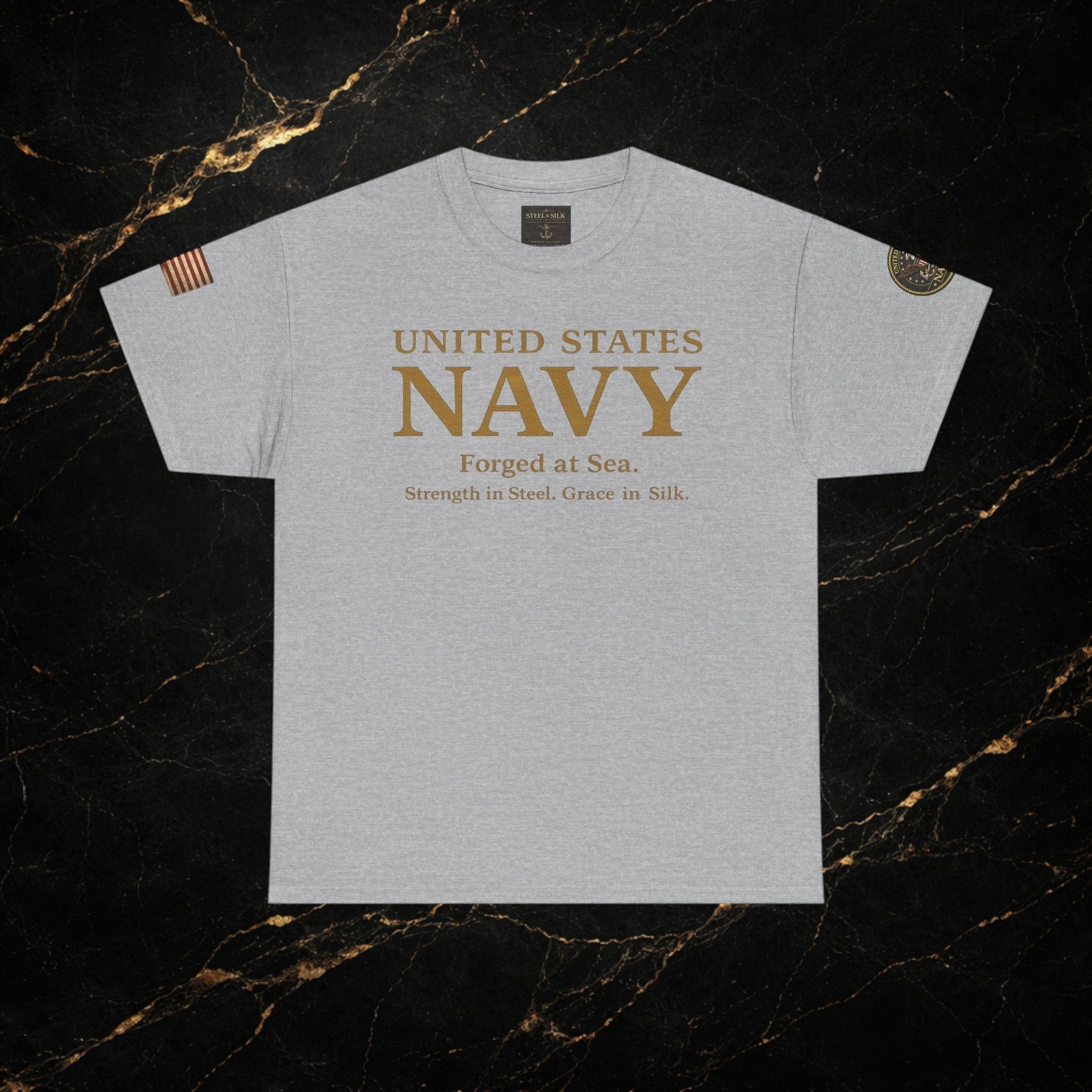Navy ‘Forged at Sea’ Crew Neck Tee — Honor Courage Commitment Military T‑Shirt