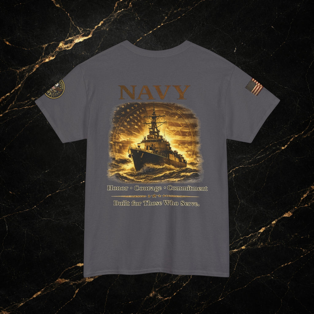 Navy ‘Forged at Sea’ Crew Neck Tee — Honor Courage Commitment Military T‑Shirt