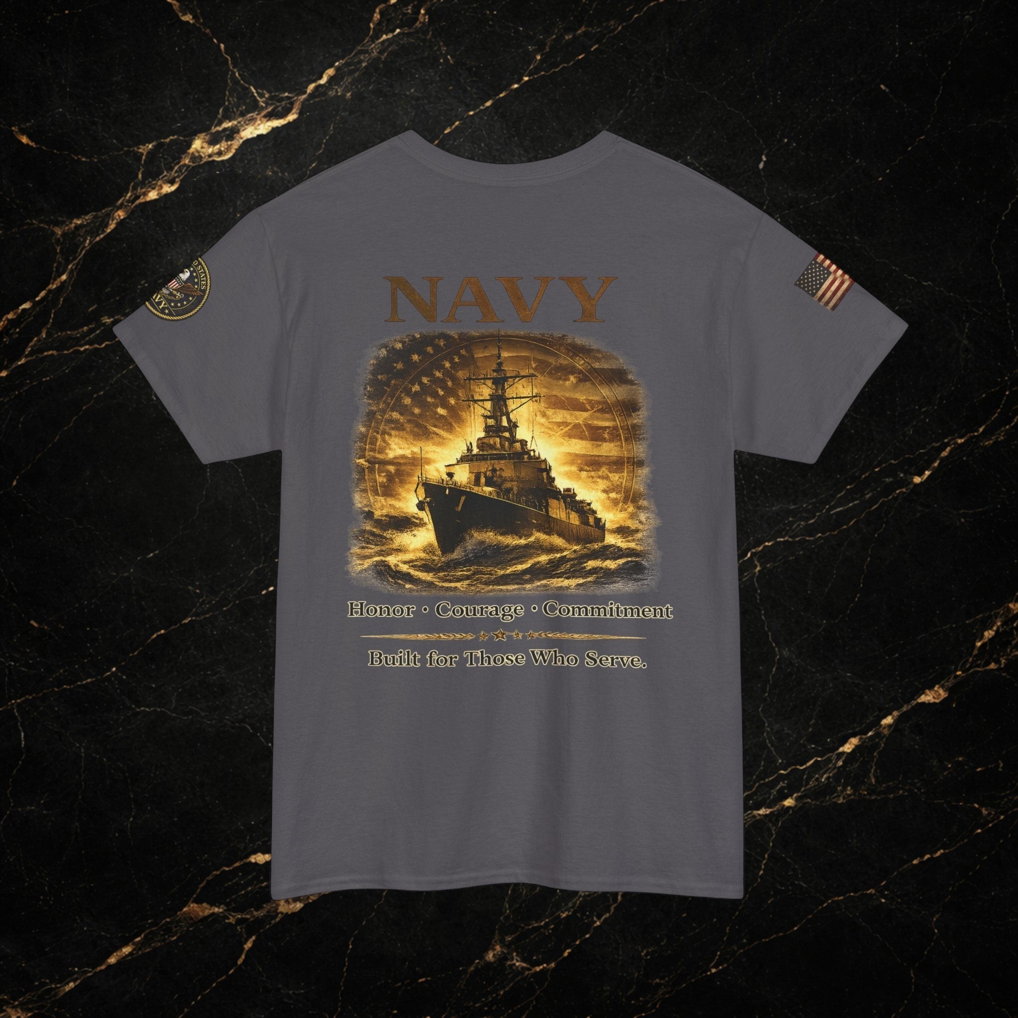 Navy ‘Forged at Sea’ Crew Neck Tee — Honor Courage Commitment Military T‑Shirt