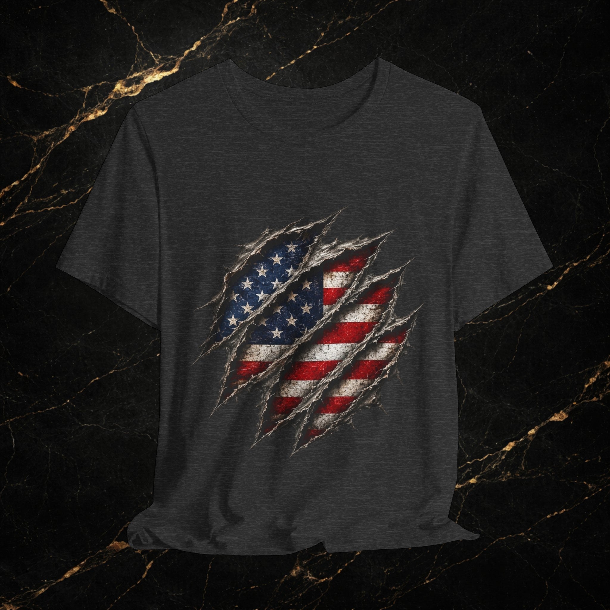 American Flag Ripped Chest T-Shirt - Patriotic USA Graphic Tee