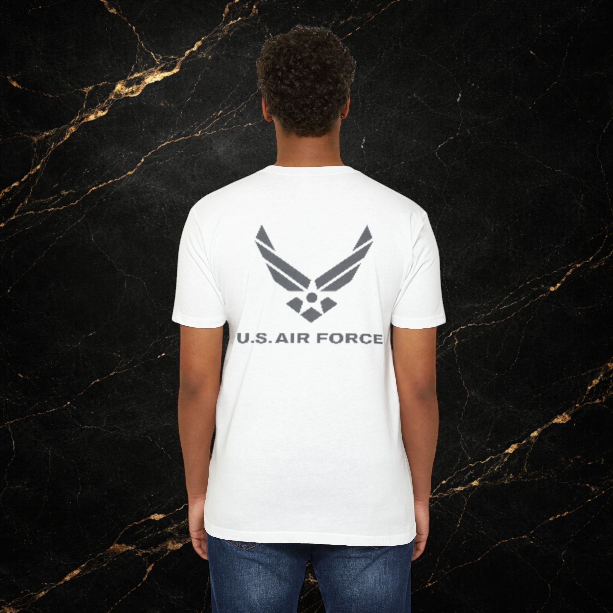 Air Force T-Shirt — 'Air Force' Emblem with Flag & Jets, 'Fly. Fight. Win.' Military Tee